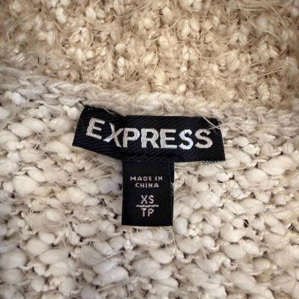 Express Fuzzy Boucle Beige Open-Front Cardigan - … - image 5